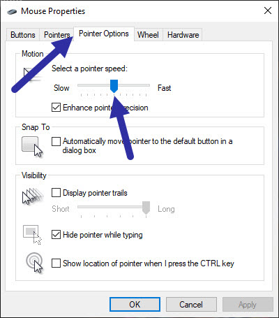 マウスのプロパティでマウスの感度を変更する